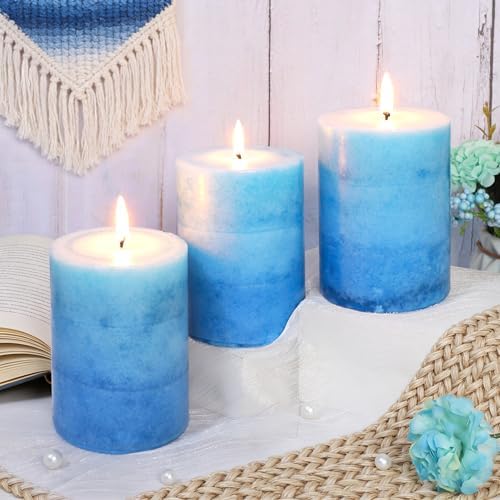 3x4 Inche Pillar Candles Ocean Scented Aromatherapy Candles Long Lasting Burn Blue Mottled 3-Layered Candles for Home Scented, SPA, Restaurant, Set of 3, Immeiscent - Image 6