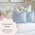 BEBE BASK Scalloped Pillow Cover Set of 2, 18x18, Cotton - Sky Blue/White - Image 6
