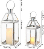 TRIROCKS Set of 2 Stainless Steel Decorative Lanterns 13"&10" H Metal Candle Holders with Tempered Glass for Home Decor Living Room Parties Events Tabletop Indoors Outdoors(Silver) - Image 3