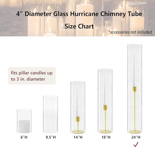 CYS EXCEL 2 PCS (H:24" D:4") Open Ended Glass Hurricane Candleholder Tube Shade | Open Flame Candle Chimney Tube Cover | Bottomless Cylinder - Image 3
