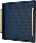 Large Navy Blue Decorative Tray for Ottoman,Stylish Rectangle Coffee Table Tray with Handles,Versatile Serving Tray for Living Room and Home Decor by XIGEXIGE