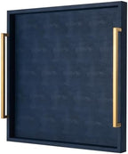 Large Navy Blue Decorative Tray for Ottoman,Stylish Rectangle Coffee Table Tray with Handles,Versatile Serving Tray for Living Room and Home Decor by XIGEXIGE