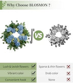 BLOSMON Hydrangea Wreaths for Front Door, 26 Inch, Dusty Blue, with Hanger - Image 2