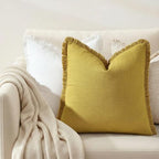 decorUhome Linen Fringe Mustard Yellow Throw Pillow Covers 20x20 Set of 2 - Image 7