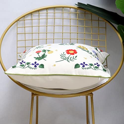 Set of 2 Embroidered Decorative Throw Pillow Covers Couch Square Pillowcases Cushion for Bedroom Sofa Farmhouse Decor 18x18 Inch (Flower-C) - Image 5
