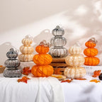 Stacked Glass Pumpkin Decor, Fall Halloween Table Centerpiece, Orange - Image 5