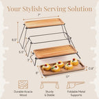 Homesphere 3 Tiered Tray Stand - Acacia Wood 3 Tier Serving Tray, Cupcake, Cake, Charcuterie Boards & Food Stand, Dessert Table Display Set, Wooden Party Serving Platters with Foldable Metal Supports - Image 4