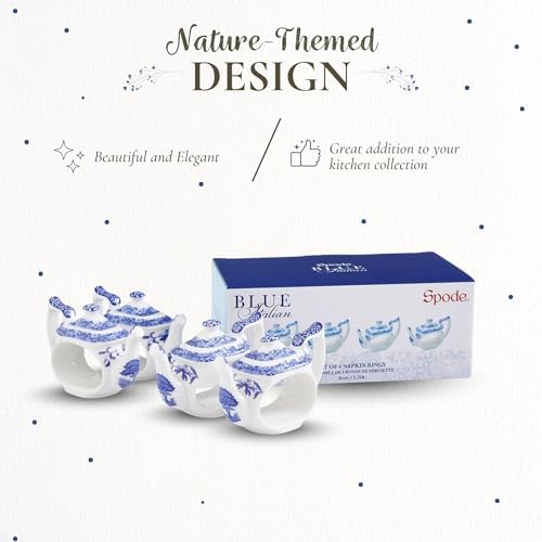 Spode Blue Italian Napkin Rings - Set of 4, Teapot Shaped Blue & White Table Accents for Dining Room Decor - Decorative Napkin Holders for Tableware & Seasonal Place Settings - Image 3