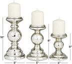 Deco 79 Glass Decorative Candle Holder Turned Style Pillar Candle Stand, Set of 3 Candlestick Holder 10", 8", 6"H, Silver - Image 6
