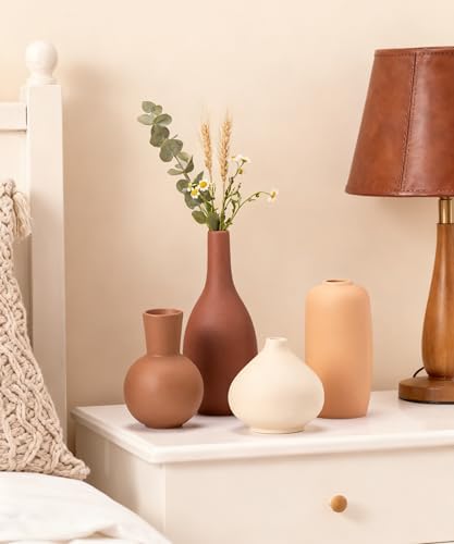 Ceramic Vase Home Decor Small Flowers Vase Set of 4 Living Room Decoration Bookshelf Bedroom Office Kitchen Dining Table Modern Farmhouse - Image 5