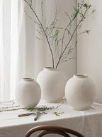 White Ceramic Vase - Large 10.8 Inch Round Floor Vase for Centerpieces, Farmhouse Flower Vases, Rustic Minimalist Home Decor (Sandstone White) - Image 5