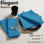 Native Fab Cloth Napkins Set of 12, 18x18 inch, Hemstitched Edges with Mitered Corners, Soft, Absorbent, Reusable Cotton Napkins for Celebrations, Events, Lunch, Dinner - Turquoise Blue - Image 3