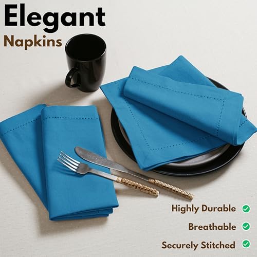 Native Fab Cloth Napkins Set of 12, 18x18 inch, Hemstitched Edges with Mitered Corners, Soft, Absorbent, Reusable Cotton Napkins for Celebrations, Events, Lunch, Dinner - Turquoise Blue - Image 3