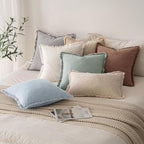 MIULEE Linen Fringe Decorative Euro Throw Pillow Covers Sky Blue 26x26 - Image 5