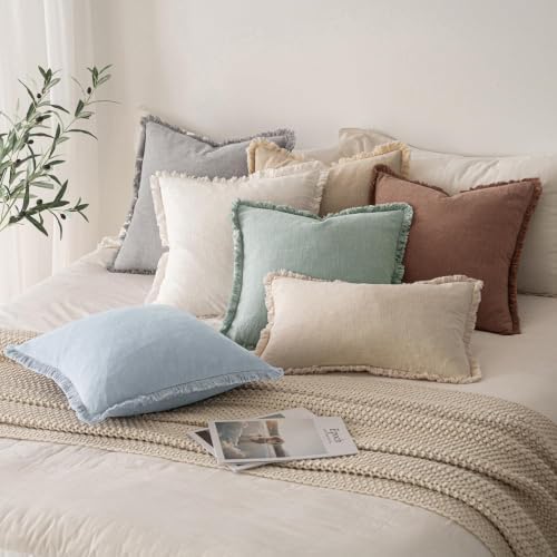 MIULEE Linen Fringe Decorative Euro Throw Pillow Covers Sky Blue 22x22 - Image 5