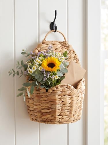 Door Basket Scalloped Hanging Storage Basket,Water Hyacinth Woven Wall Baskets for Front Door Decor, Hangable Storage Organize for Flowers,Planter,Mails,Wicker Baskets for Organizing Garden - S - Image 4