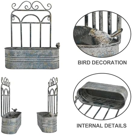 Vintage Rustic Wall Planter Distressed Grey Decor Iron Hanging Plant Basket Shabby Metal Wall Mounted Flower Holder Pot Stand for Indoor Outdoor Home Balcony Patio Farmhouse Garden Decorative Blue - Image 3