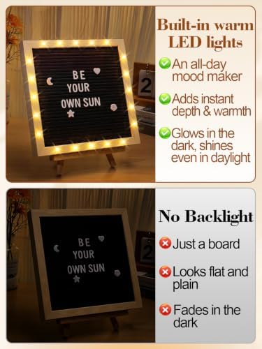 10"×10" Felt Letter Board with LED Lights & Stand, First Day of School Sign - Image 2