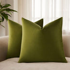 JUSPURBET 28x28 Euro Velvet Throw Pillow Covers Set of 2,Olive Green by JUSPURBETHOME