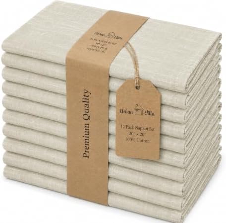 Urban Villa Cloth Napkins Cotton 20x20 (Set of 12) Beige/White by CottonTrends
