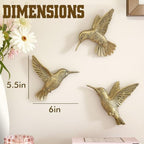 GUSFREUD 3D Hummingbird Wall Decor Set - Brass Resin Bird Wall Decor for Living Room, Bedroom and Gallery Walls - Vintage Gold - Set of 3 - Image 3