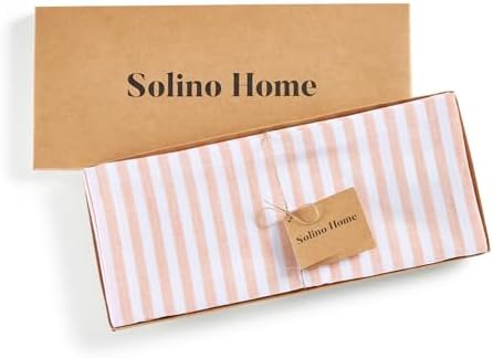 Solino Home 100% Linen Table Runner, 14 x 60 in, Coral and White Striped - Image 6