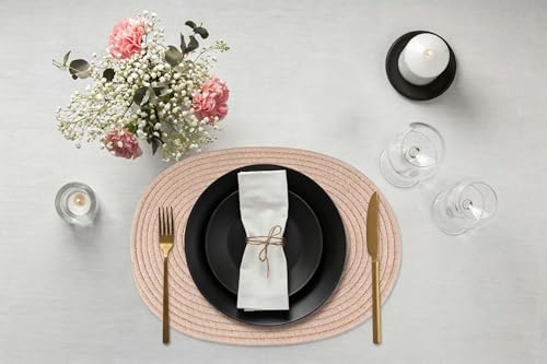 Handmade Boho Placemats Set of 6 Oval – Natural Woven Cotton Farmhouse Table Mats for Dining Table, Fall, Halloween, Thanksgiving, Christmas - Image 2