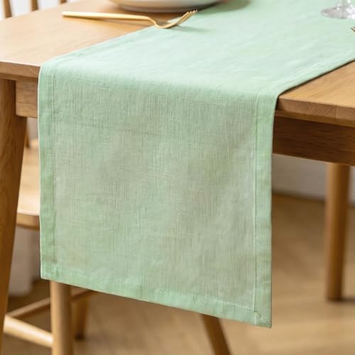 Green Linen Table Runner 14 x 108 Inch, 100% Pure Linen, Farmhouse Style, Washable, Rustic Table Decor for Wedding Party, Dining Table, Coffee Table, Dresser, Kitchen, Everyday & Holiday Use by BETRIC