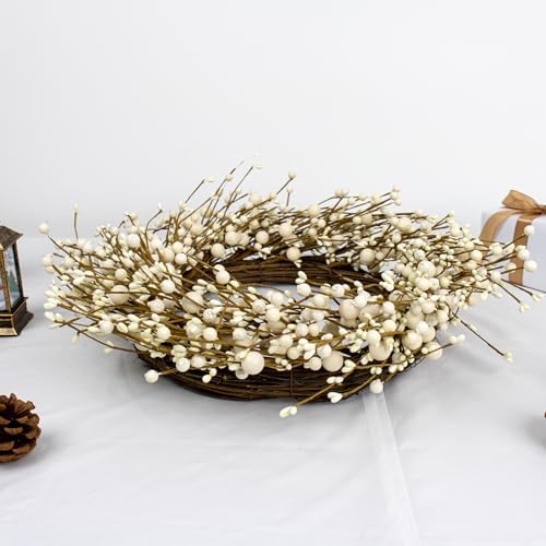 Yawwind 20 Inches White Winter Wreath Winter Wreaths for Front Door White Berry Wreath for Farmhouse Indoors Outside Kitchen Wall Porch Christmas Winter - Image 3