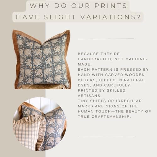 Palm & Loom 100% Cotton Linen Cushion Cover - Aira Decorative Throw Pillow Case with Camel & Blue print with flange - Modern Traditional Living Room, Bedroom Pillow Cover (Tana, 20" x 20" (Pack of 1)) - Image 7