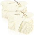 TURSTIN 24 Pieces Cotton Linen Cloth Napkin Handmade Cloth Napkin with Fringe 17 x 17 Inch Soft Cloth Dinner Wedding Napkin Square Rustic Fringe Table Napkin for Dinners, Parties, Weddings, Ivory by TURSTIN