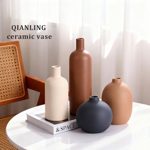 Ceramic Vase Set of 4, Modern Vases Home Decor, Neutral Decorative Vase for Bouquet Pampas Grass Dried Fresh Flowers, Small Vase for Living Room, Kitchen, Bedroom, Bathroom, Entryway Mantel, Decor - Image 3