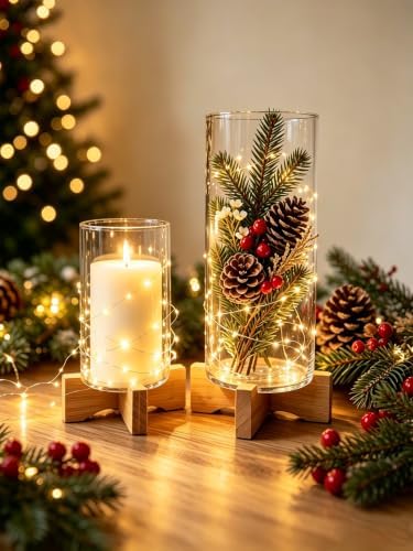 Hurricane Glass Candle Holders: Set of 2 Pillar Candle Holder - Image 4