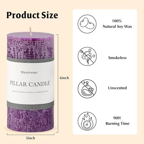 3x6 Inch Purple Pillar Candles Set of 3 - Hand-Poured Unscented Candles, Long Clean Burning, Large Big Candle, Smokeless Dripless Candle for Dinner Table, Wedding, Home, Bathroom, Advent Decor - Image 6