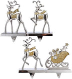 Reindeer & Sleigh Stocking Holder Set for Mantle Set of 4,Deer Stocking Hangers for Firepiece,Christmas Decorations Mantel Hanger for Stocking/Garland (Silver with Gold) - Image 6