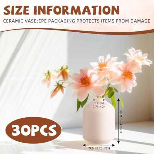 Tioncy 30 Set 3.9"*2.76" White Ceramic Bud Vases Bulk Valentine's Day Decoration Boho Wedding Centerpieces White Ceramic Vases for Dry Flowers Pampas Grass Home DIY Wedding Table Decor (Stylish) - Image 2