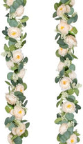 Uguisu 2Pcs Artificial Garland with Roses, 5.9ft Greenery Eucalyptus Garland for Wedding, Party, Mantel, Table, Indoor and Outdoor Decoration. Champagne by Uguisu