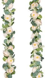 Uguisu 2Pcs Artificial Garland with Roses, 5.9ft Greenery Eucalyptus Garland for Wedding, Party, Mantel, Table, Indoor and Outdoor Decoration. Champagne by Uguisu