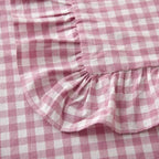 Silnuo Vintage Pink/White Gingham Ruffled Queen Size Pillow Shams Set of 2 - Image 4