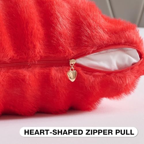 FUTEI Pack of 2 Faux Mink Fur Throw Pillow Covers 22x22 Inch, Red - Image 3