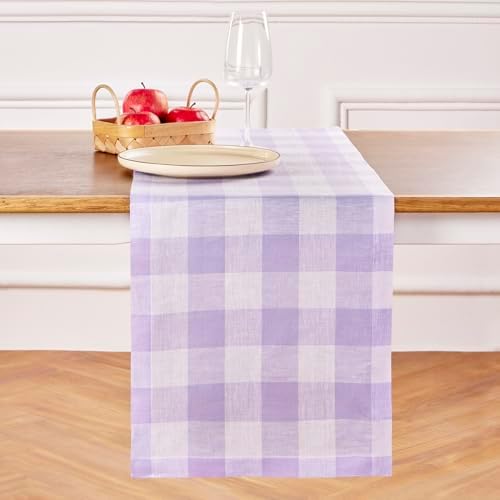 Solino Home 100% Pure Linen Table Runner Lavender, Buffalo Check 14 x 72 in by SolinoHome