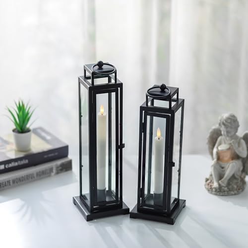 Black Lantern Decorative Indoor, with LED Taper Candles - Image 4