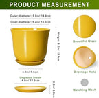 Ceramic Plant Pots - 5.6 Inch Planter with Drainage Hole and Saucer, Round Small Plant Pot for Indoor Outdoor, Modern Flower Succulent Orchid Pot, Desk Decor, Plant Lover Gifts, Yellow - Image 2