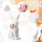 FoldTier 3 Pcs Easter Ceramic Bunny Tabletop Figurine Decor Rabbit with Flower Sculpture Table Centerpiece Decoration Tabletop Decorative for Spring Easter Home Indoor Decor Holiday Party Supplies - Image 3