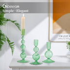 Glasseam Green Glass Taper Candle Holder, 3Pcs Unique Candlestick for Table - Image 2