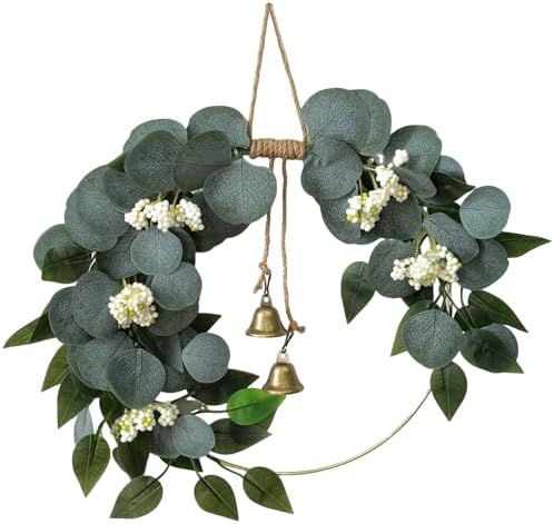 15'' Eucalyptus Wreath for Front Door Artificial Greenery Outdoor Wreath with White Berry Spring Summer Wreaths for Farmhouse Front Porch Window Porch Hanging Wall Party Wedding Decor by CMINAUS