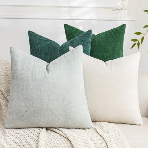 Set of 4 Soft Textured Decorative Throw Pillow Covers 20x20 Inch Cozy Farmhouse Cushion Cover Square Accent Pillow Cases for Bed Couch Sofa Living Room, White Aqua Green by Cozoomy