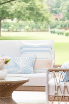 Hofdeco Premium Coastal Patio Indoor Outdoor Throw Pillow Cover Only, 20"x20" Water Repellent for Backyard, Couch, Baby Blue Neutral Tan Stripes - Image 2