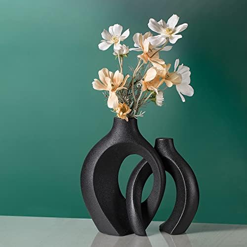 Levvohd Snuggle Hollow Ceramic Vase Set of 2 Minimalist Home Table Decor - Image 3