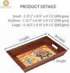Swadeshi Blessings Hand-Painted Wooden Serving Tray Set of 3, Brown - Image 2